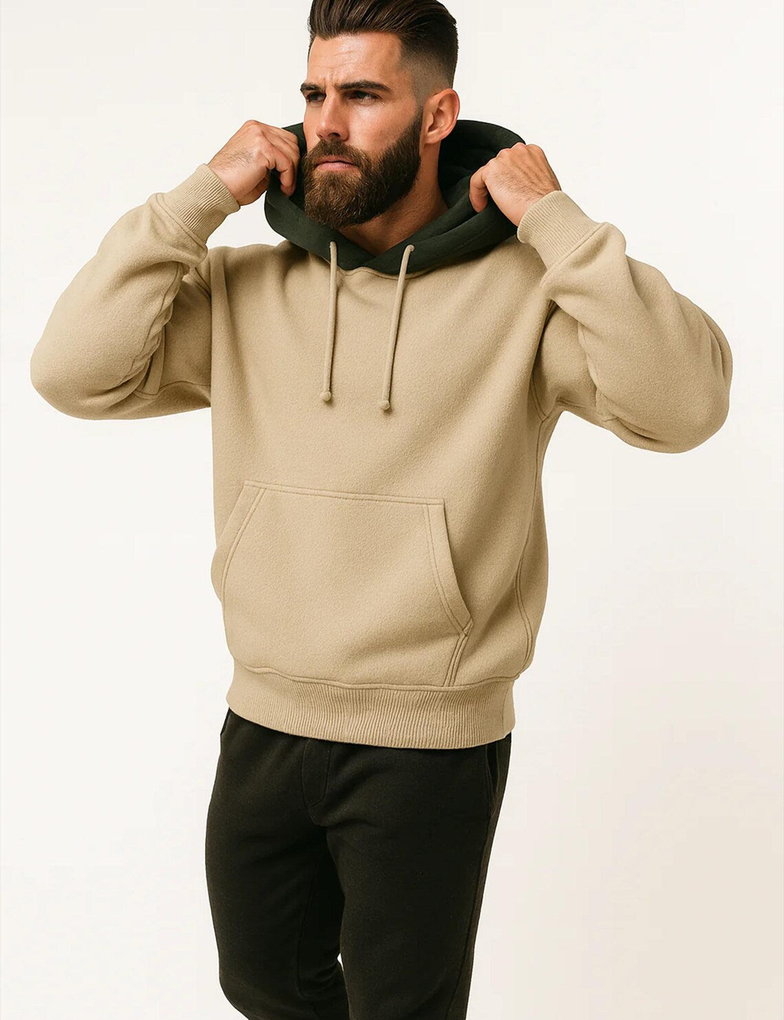 Men's Drop Shoulder Hoodie Beige