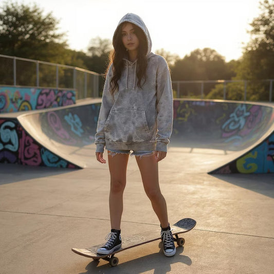 Mineral Wash Raglan Hoodie - Vintage Cloud Grey Acid Wash Sweatshirt & Oversized Streetwear Cotton Pullover