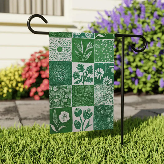 Thistles and Wildflowers Garden Flag - Green Spring Block Print Porch Banner