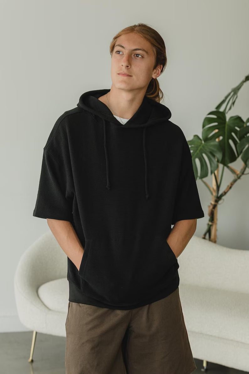 Coimbatore Hoodie - Short Sleeve Organic Cotton Knit Corduroy Sweatshirt