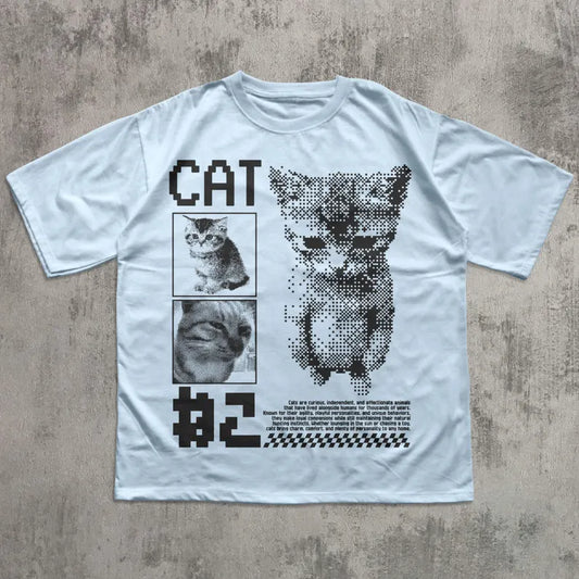Funny Pixel Cat Graphic T-Shirt - Retro Gaming Cat Tee, Cute Gamer Cat Shirt