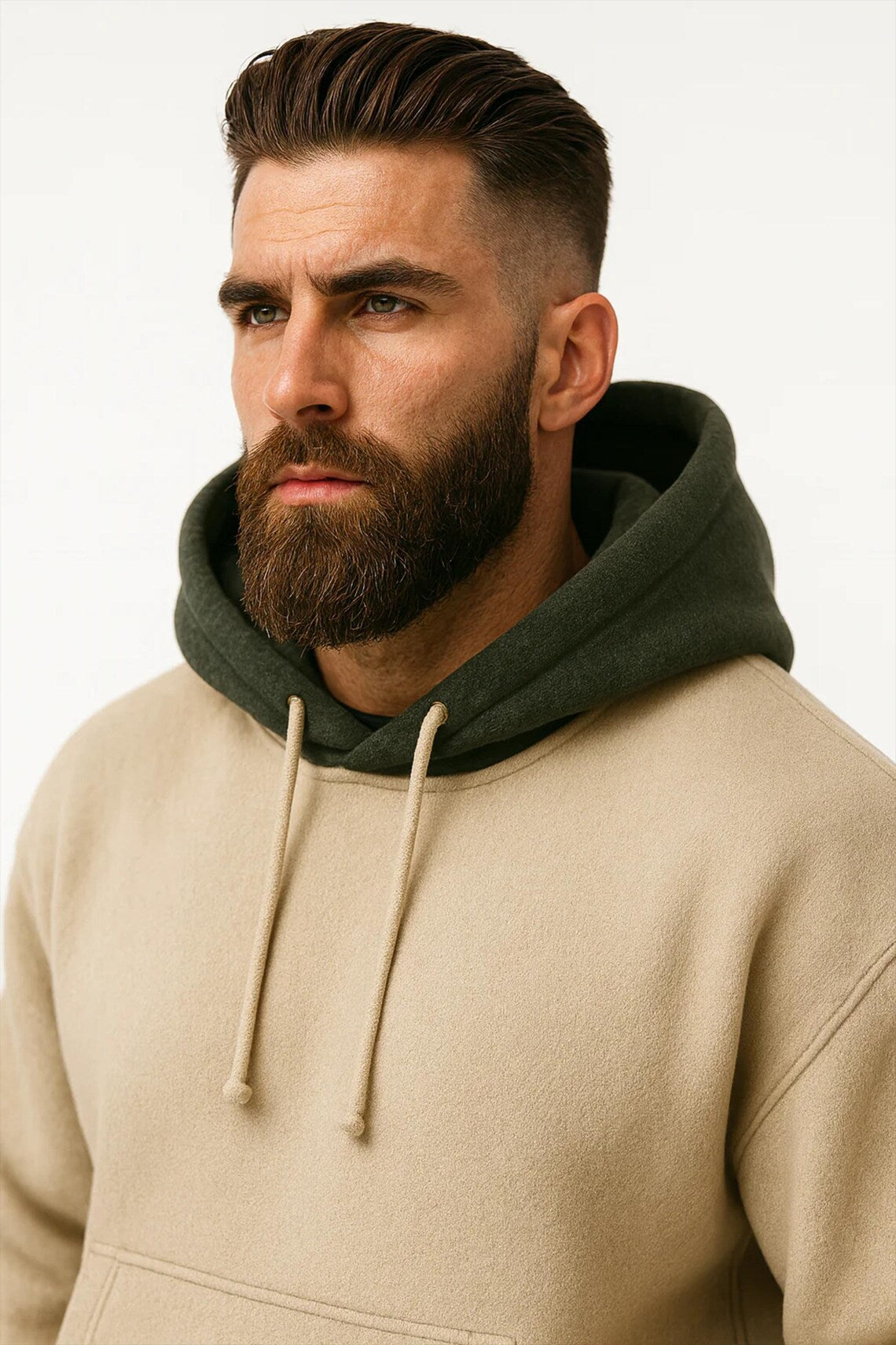 Men's Drop Shoulder Hoodie Beige