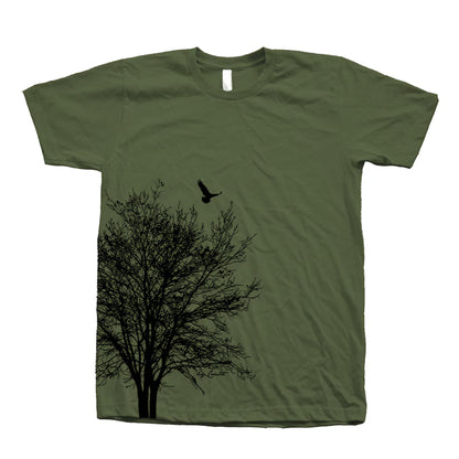 Tree & Bird Graphic T-Shirt: Unisex 100% Cotton Summer Shirt