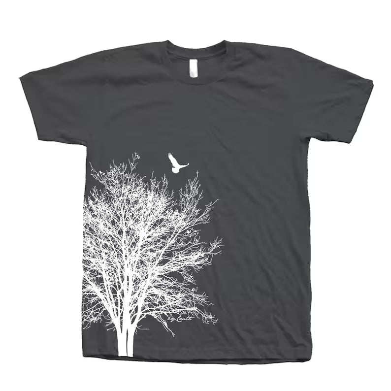 Tree & Bird Graphic T-Shirt: Unisex 100% Cotton Summer Shirt