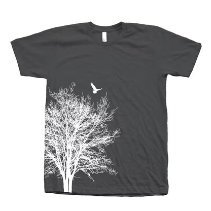 Tree & Bird Graphic T-Shirt: Unisex 100% Cotton Summer Shirt