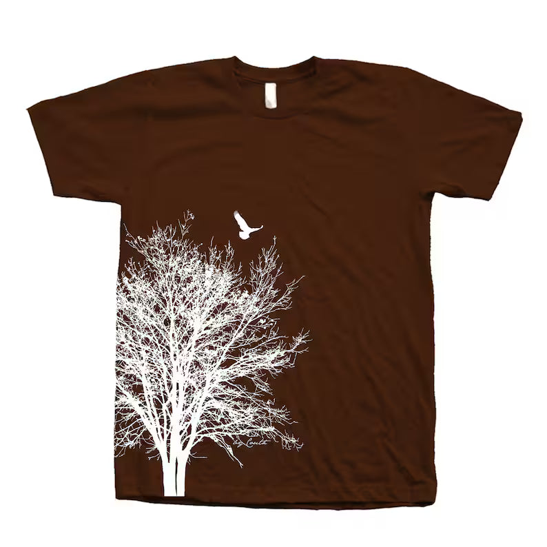 Tree & Bird Graphic T-Shirt: Unisex 100% Cotton Summer Shirt