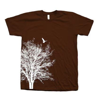Tree & Bird Graphic T-Shirt: Unisex 100% Cotton Summer Shirt