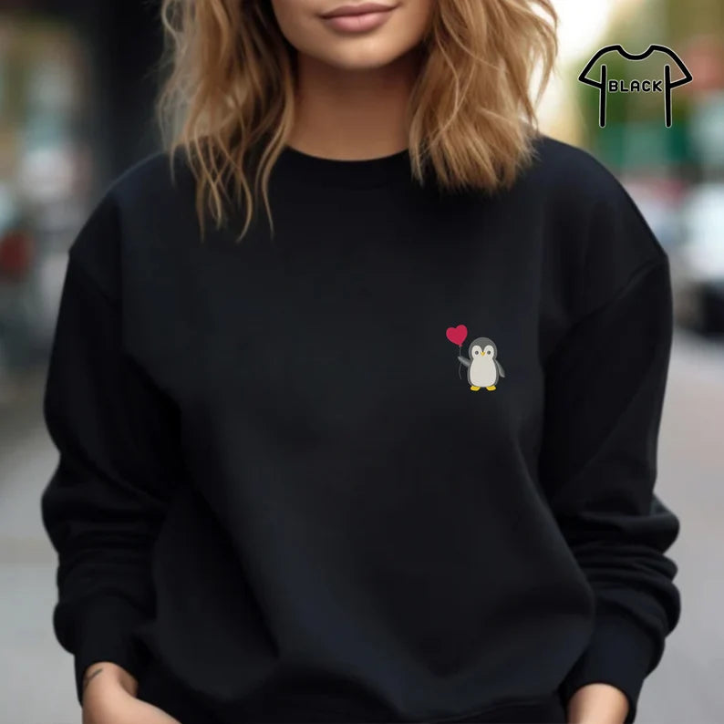 Cute Penguin Embroidered Crewneck Sweatshirt