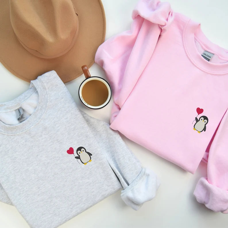 Cute Penguin Embroidered Crewneck Sweatshirt