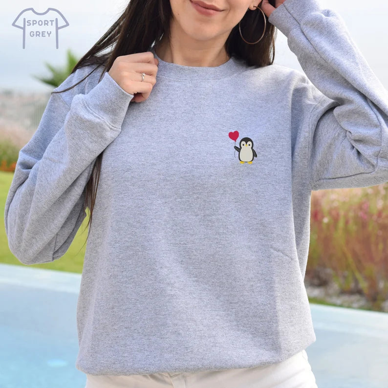 Cute Penguin Embroidered Crewneck Sweatshirt
