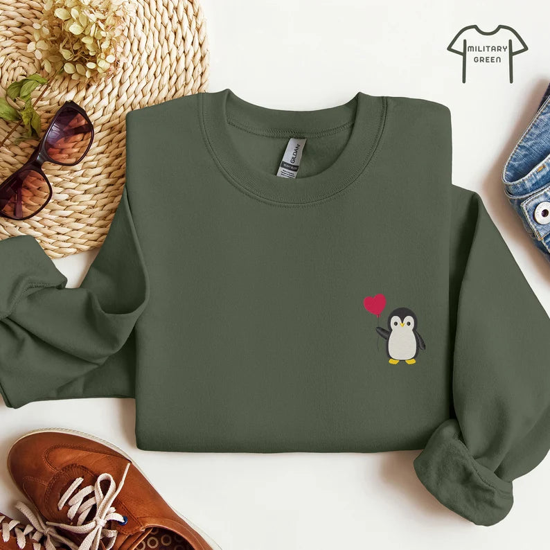 Cute Penguin Embroidered Crewneck Sweatshirt