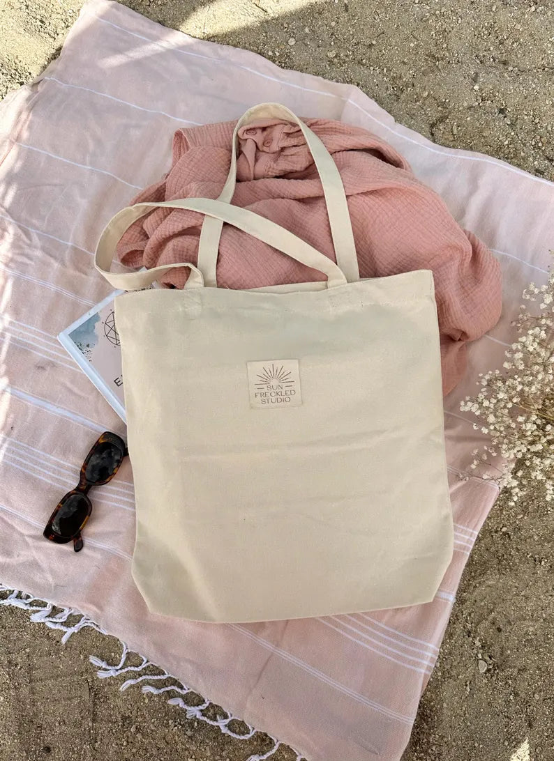 The Minimalist Tote Bag - Sage Green Reusable Canvas Shoulder Bag with Pockets