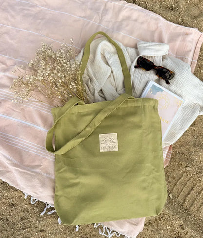 The Minimalist Tote Bag - Sage Green Reusable Canvas Shoulder Bag with Pockets