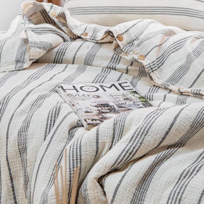 Organic Muslin Duvet Cover - Breathable 4-Layer Gauze Cotton Comforter Cover Set