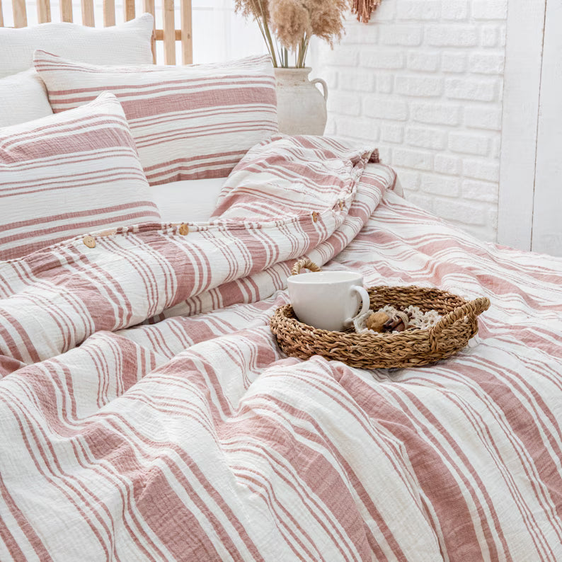 Organic Muslin Duvet Cover - Breathable 4-Layer Gauze Cotton Comforter Cover Set