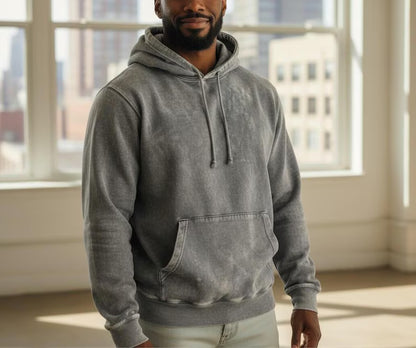Mineral Wash Raglan Hoodie - Vintage Cloud Grey Acid Wash Sweatshirt & Oversized Streetwear Cotton Pullover