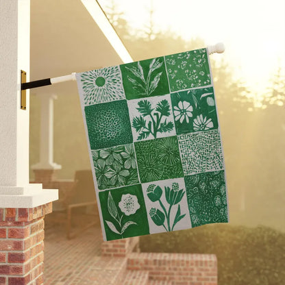 Thistles and Wildflowers Garden Flag - Green Spring Block Print Porch Banner