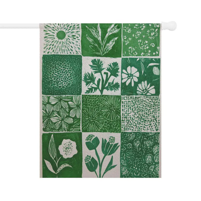 Thistles and Wildflowers Garden Flag - Green Spring Block Print Porch Banner