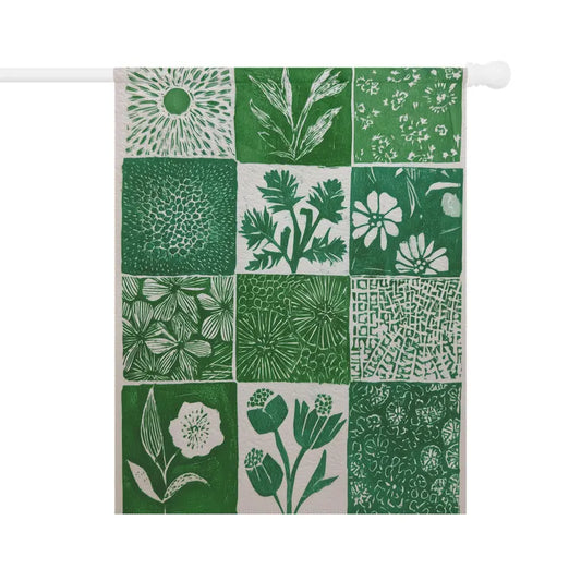 Thistles and Wildflowers Garden Flag - Green Spring Block Print Porch Banner