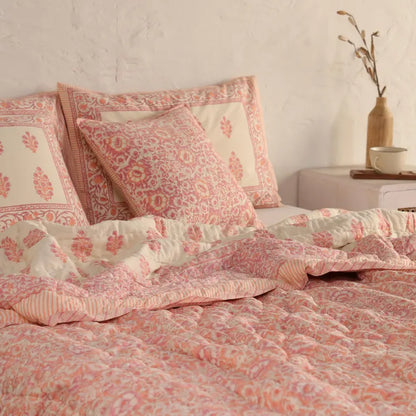 ShopGulaal Jaipuri Block Print Quilt - Reversible Floral Soft Summer Comforter & All-Season Bedspread