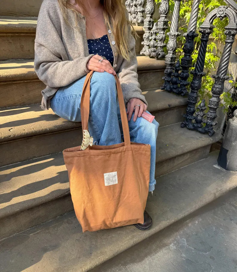 The Minimalist Tote Bag - Sage Green Reusable Canvas Shoulder Bag with Pockets