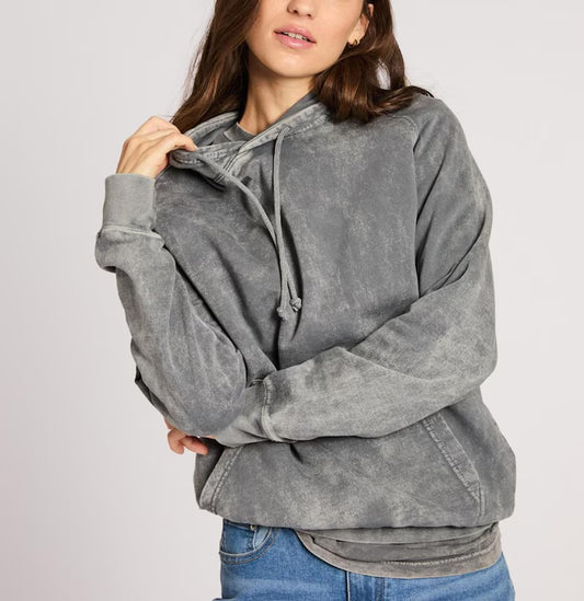 Mineral Wash Raglan Hoodie - Vintage Cloud Grey Acid Wash Sweatshirt & Oversized Streetwear Cotton Pullover