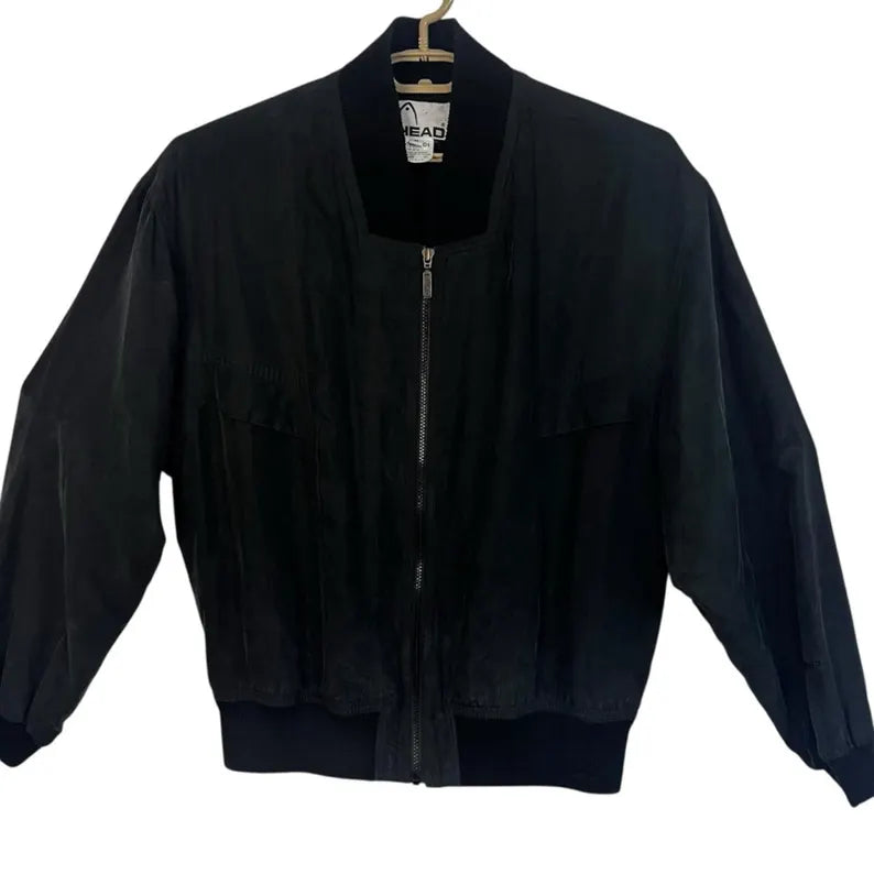 Vintage Silk Charcoal Gray Black Bomber Zip Jacket