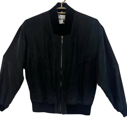 Vintage Silk Charcoal Gray Black Bomber Zip Jacket