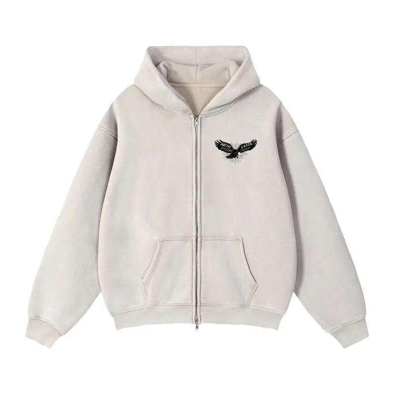 Vintage Pattern Zip Fleece Hoodie