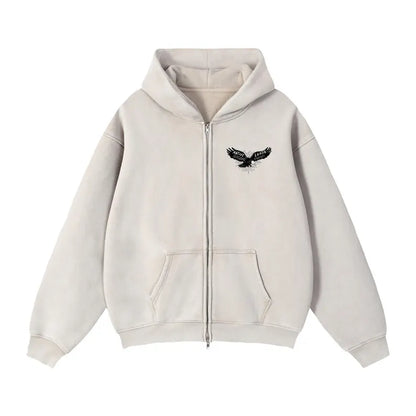 Vintage Pattern Zip Fleece Hoodie