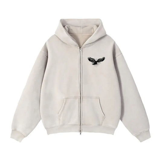 Vintage Pattern Zip Fleece Hoodie