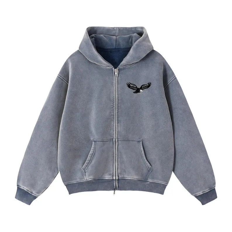 Vintage Pattern Zip Fleece Hoodie