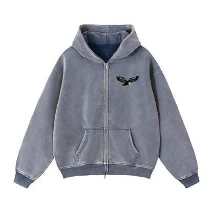 Vintage Pattern Zip Fleece Hoodie