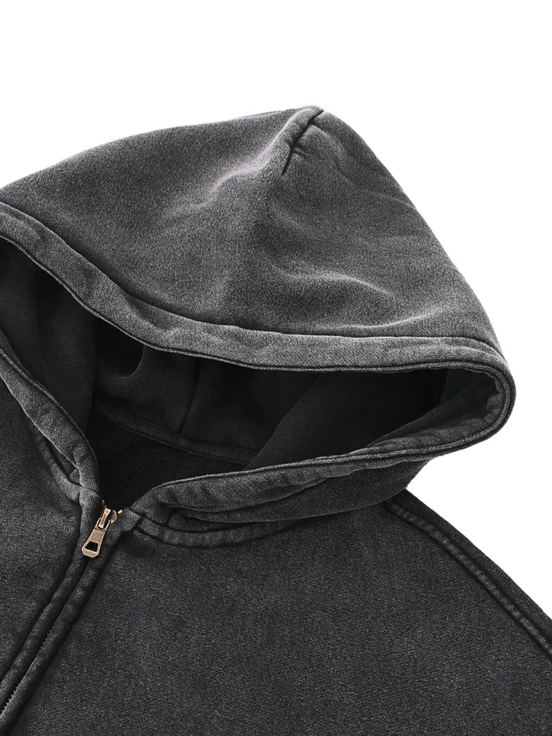 Vintage Pattern Zip Fleece Hoodie