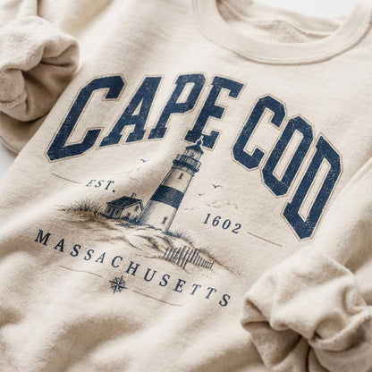 Retro Cape Cod Massachusetts Sweatshirt - Vintage Vacation Crewneck, Unisex Beach Town Jumper