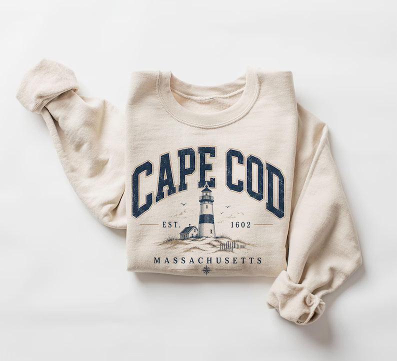 Retro Cape Cod Massachusetts Sweatshirt - Vintage Vacation Crewneck, Unisex Beach Town Jumper