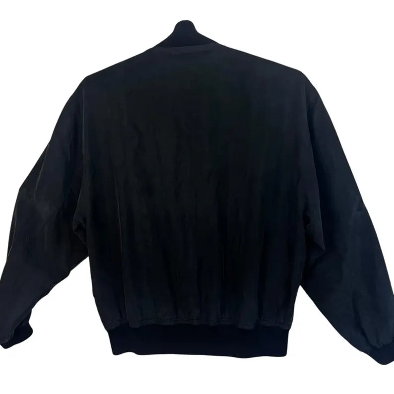 Vintage Silk Charcoal Gray Black Bomber Zip Jacket