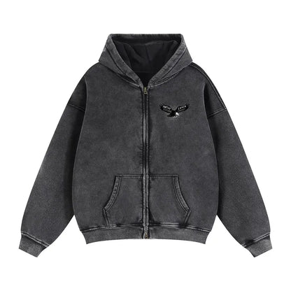 Vintage Pattern Zip Fleece Hoodie