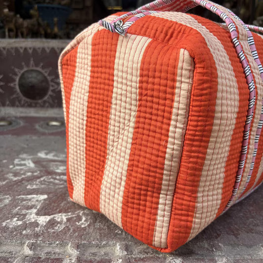 Rangsutra Quilted Weekender Bag - Orange Stripe Overnight Duffle