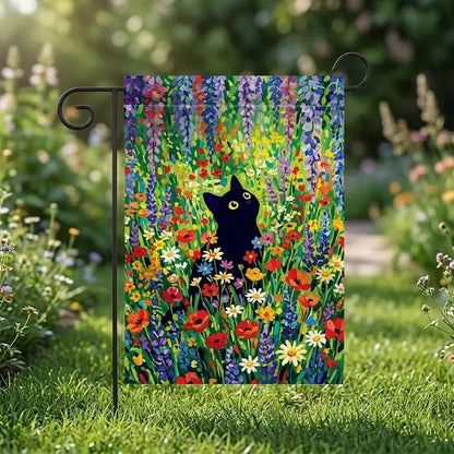 Floral Cat Garden Flag - Flowers Yard Banner Animal Outdoor Decor