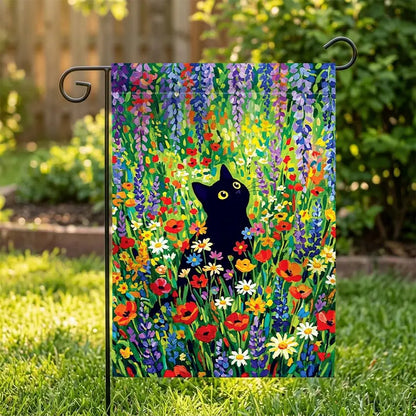 Floral Cat Garden Flag - Flowers Yard Banner Animal Outdoor Decor