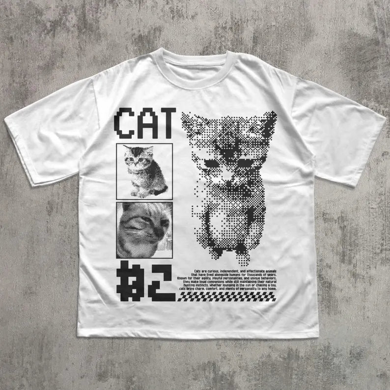 Funny Pixel Cat Graphic T-Shirt - Retro Gaming Cat Tee, Cute Gamer Cat Shirt