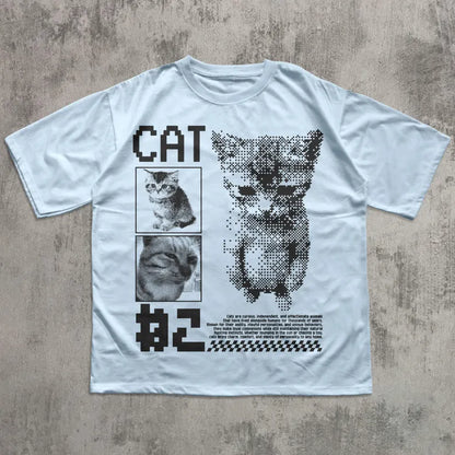 Funny Pixel Cat Graphic T-Shirt - Retro Gaming Cat Tee, Cute Gamer Cat Shirt