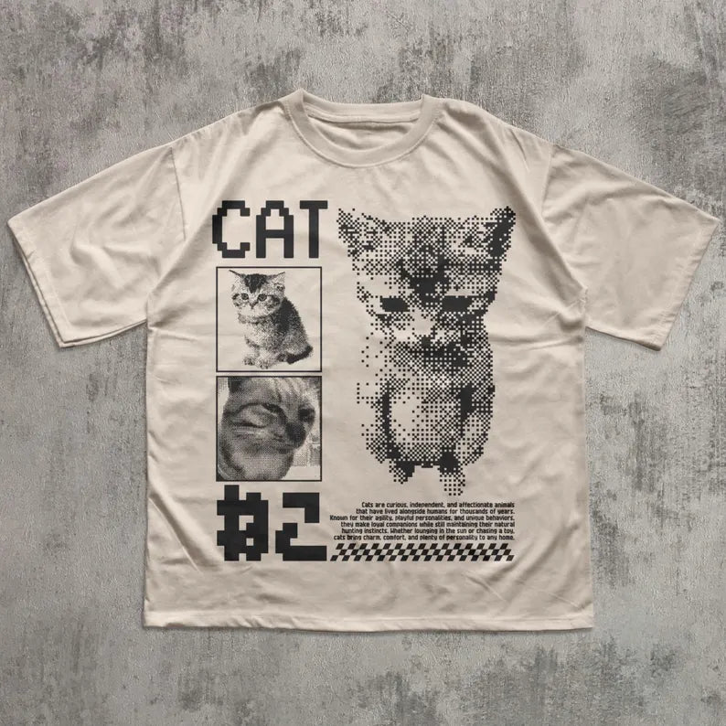 Funny Pixel Cat Graphic T-Shirt - Retro Gaming Cat Tee, Cute Gamer Cat Shirt