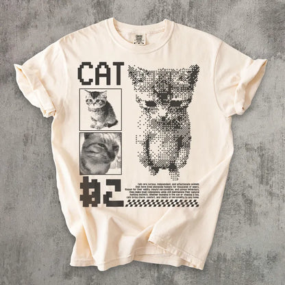 Funny Pixel Cat Graphic T-Shirt - Retro Gaming Cat Tee, Cute Gamer Cat Shirt