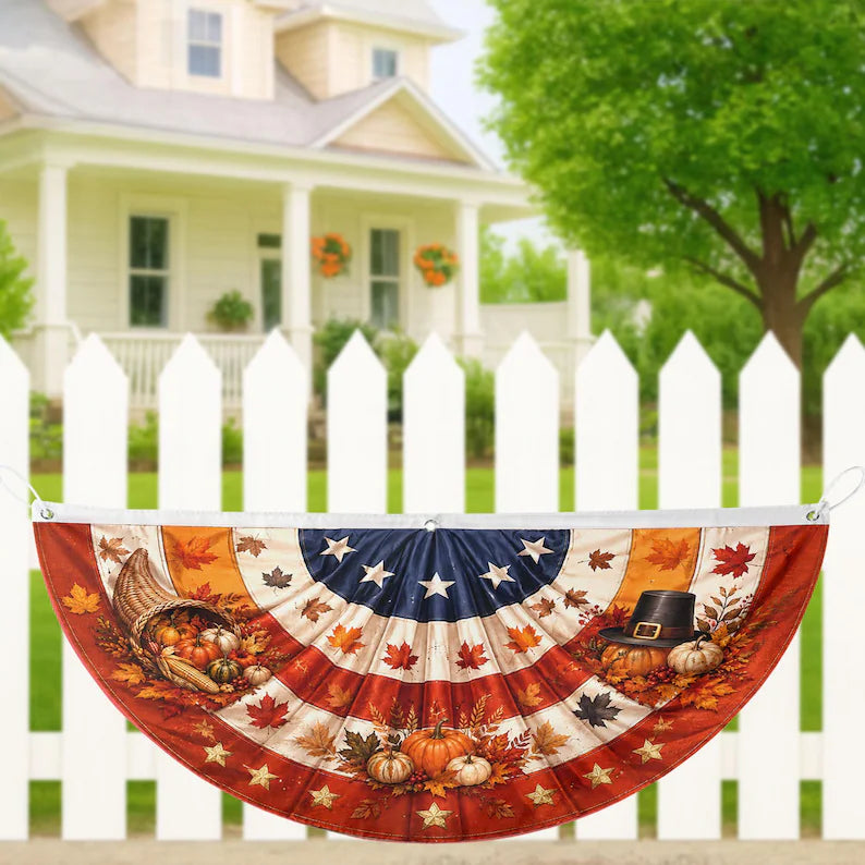 Patriotic Fall Fence Bunting - Autumn Harvest Cornucopia Thanksgiving Porch Decor