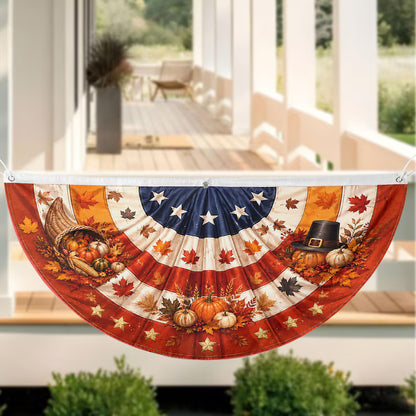 Patriotic Fall Fence Bunting - Autumn Harvest Cornucopia Thanksgiving Porch Decor