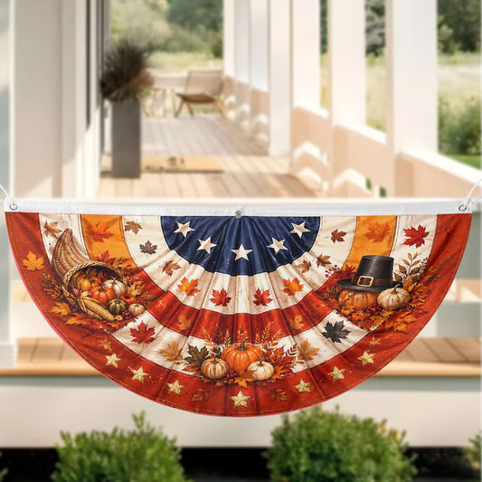 Patriotic Fall Fence Bunting - Autumn Harvest Cornucopia Thanksgiving Porch Decor