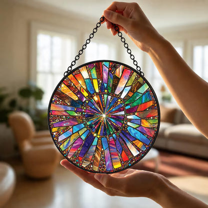 Rainbow Burst Stained Glass Suncatcher - Colorful Window Hanging Ornament