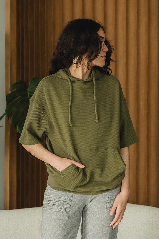 Coimbatore Hoodie - Short Sleeve Organic Cotton Knit Corduroy Sweatshirt